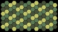 Hexagons of green and yellow shades are mosaic on a black background. Polygonal background for web, business, banners. Vector. Royalty Free Stock Photo